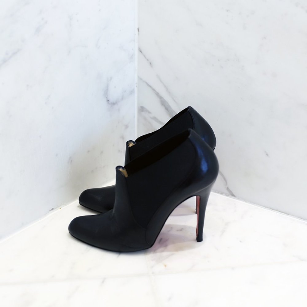Christian Louboutin Black Leather Bootie Heels